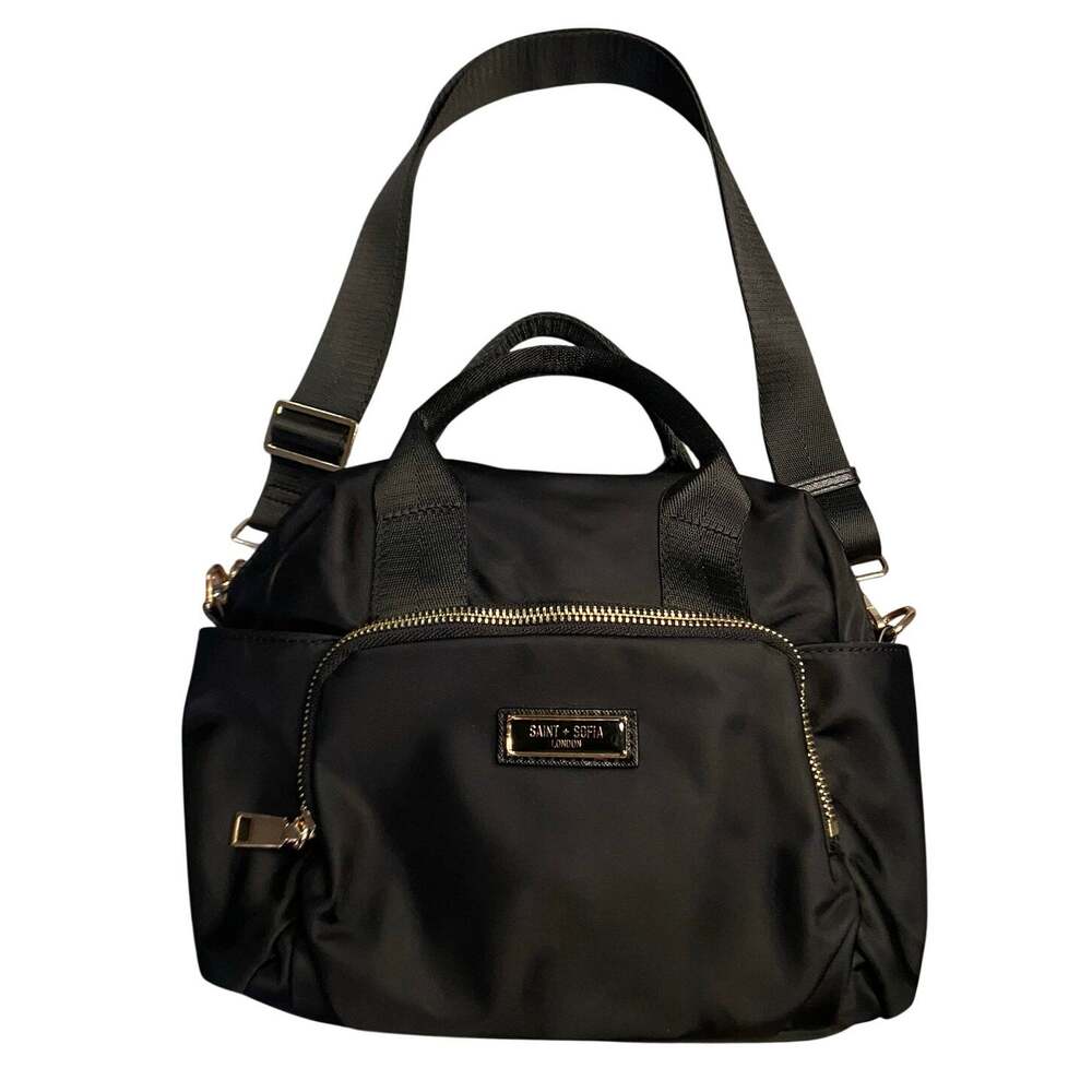Saint + Sofia London Black Nylon Crossbody Bag with Gold Tone Hardware